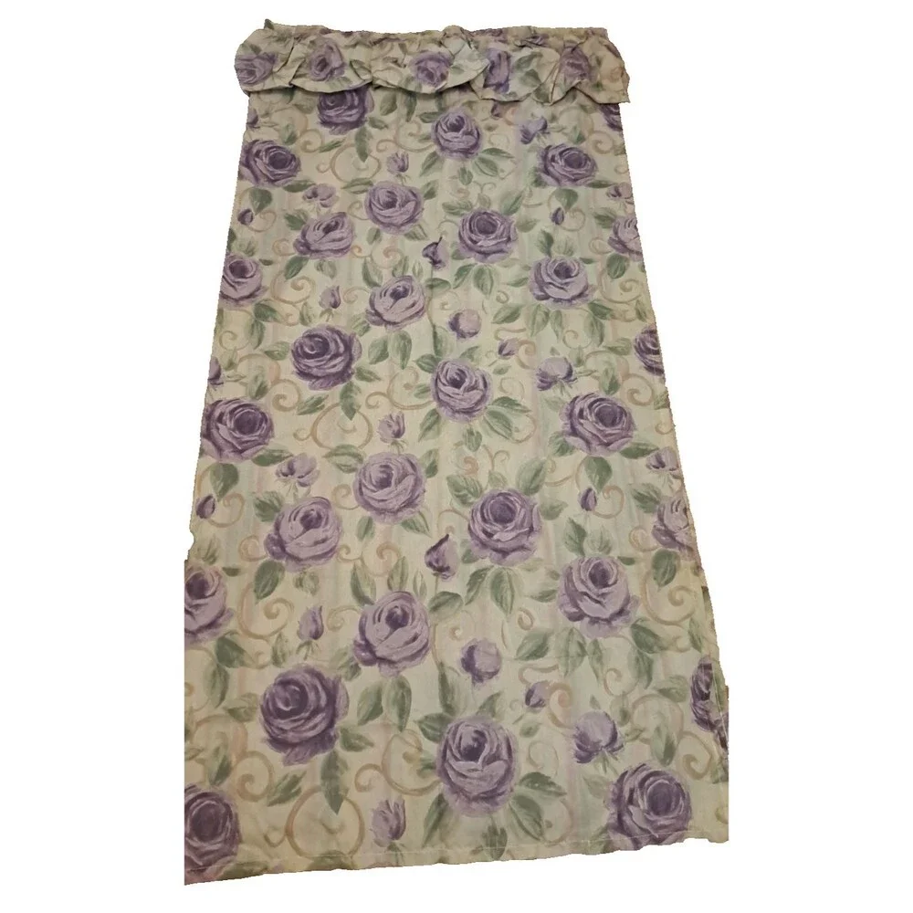 Vintage Purple Rose Shower Curtain W Attached Valance Country Cottage Coquette